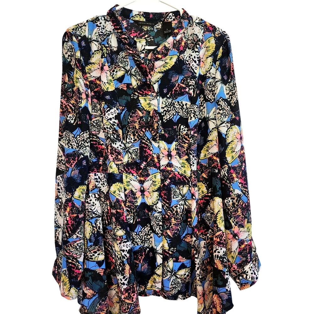 Womens Investments Butterfly Blouse, Sz L Multicolor Button Front Cardigan
